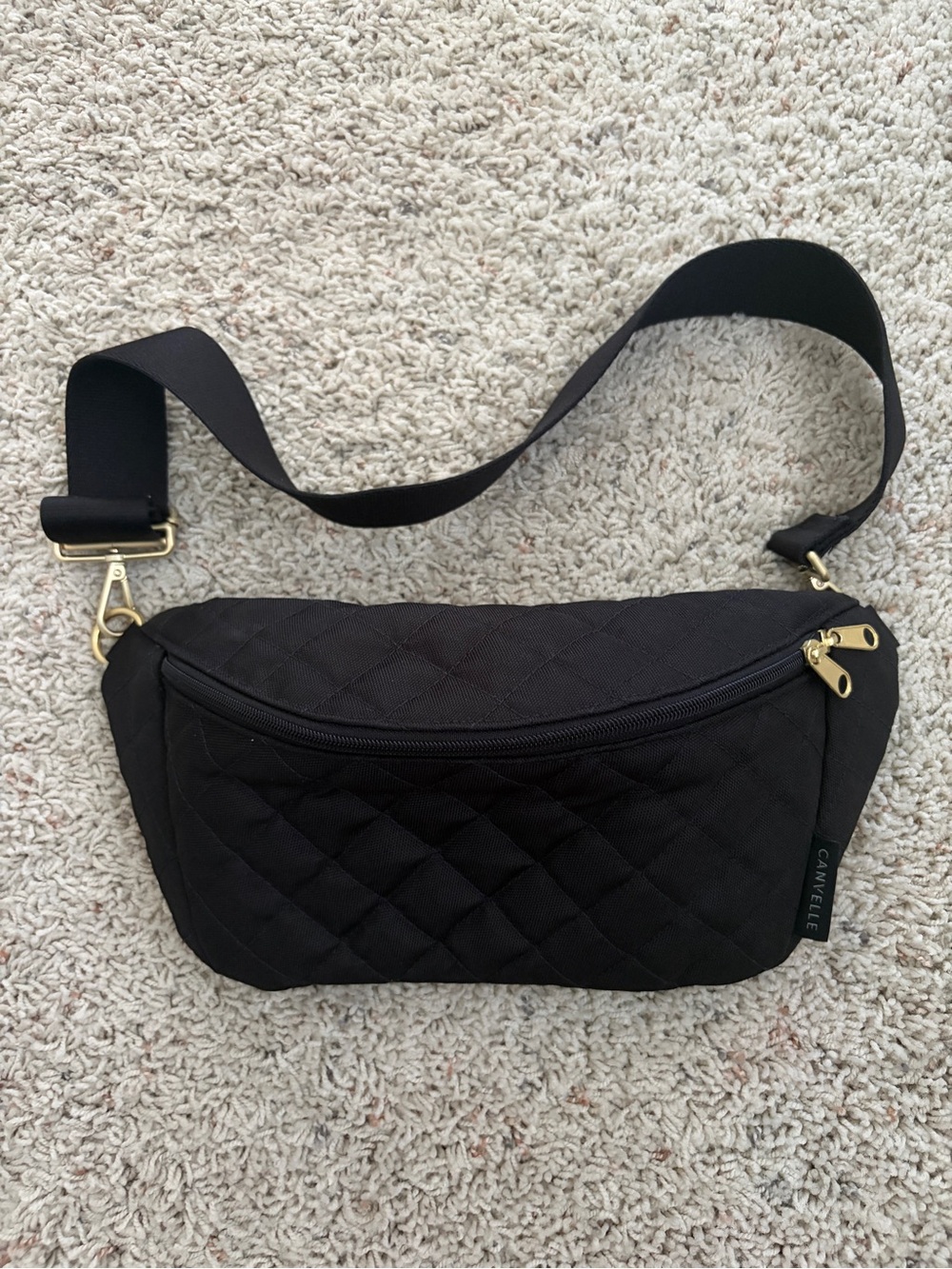 Canvelle Black Quilted Crossbody Fanny Belt Bag